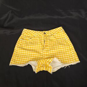 TopShop Moto Raw Hem Yellow Gingham Mom Shorts